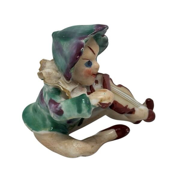 Vintage Whimsical Ceramic Jester Pixie Elf Figure Playing Violin Occupied Japan - Picture 6 of 16